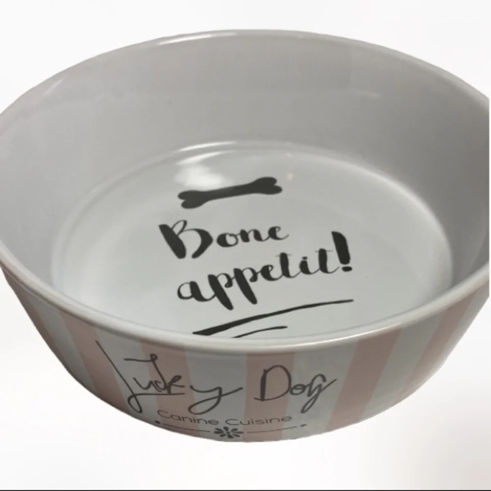NWOT 10 Strawberry Street Lucky Dog Canine Cuisine Bone Appetit! Dog Bowl Dish